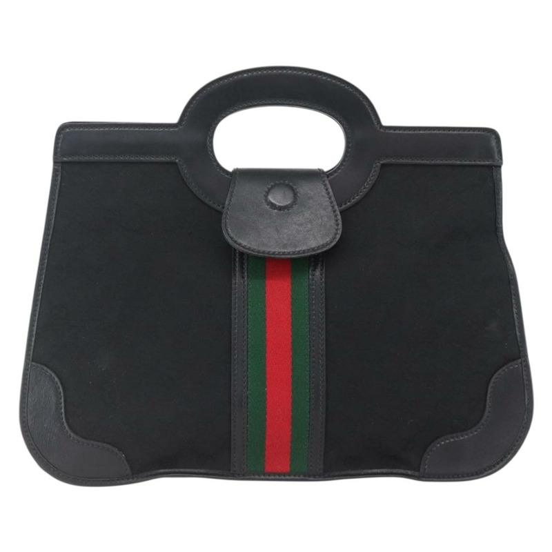 【日本直送】GUCCI GG帆布織帶雪莉酒系列手提包 黑色金色 Auth mr2031V-12