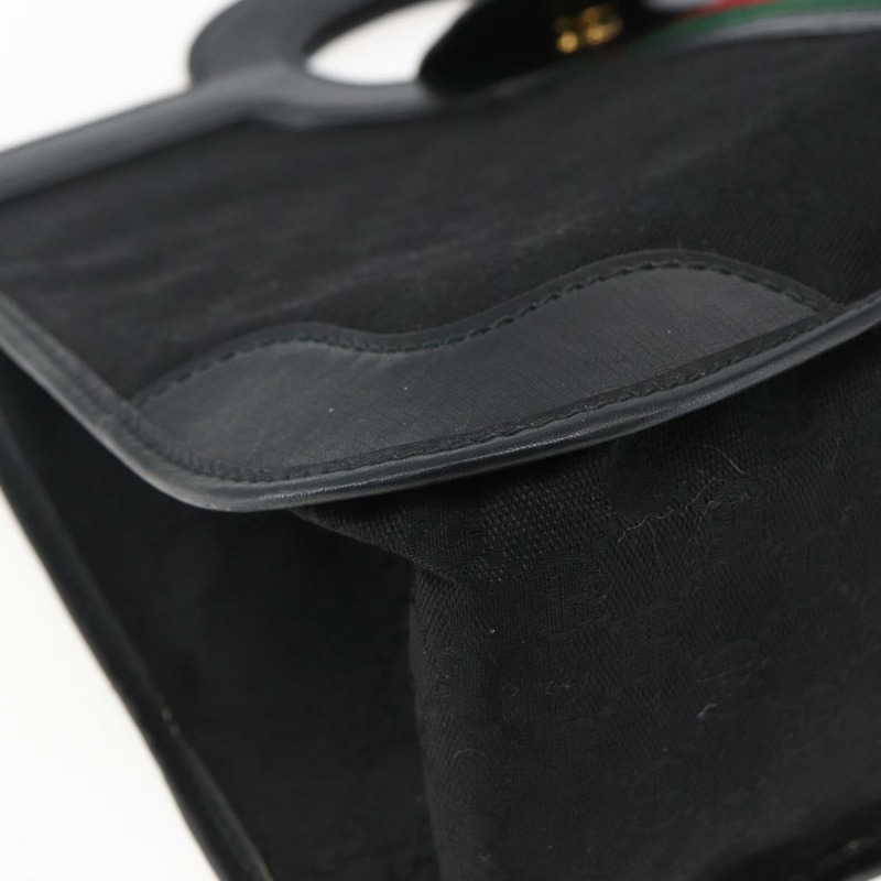 【日本直送】GUCCI GG帆布織帶雪莉酒系列手提包 黑色金色 Auth mr2031V-13
