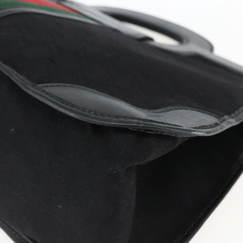 【日本直送】GUCCI GG帆布織帶雪莉酒系列手提包 黑色金色 Auth mr2031V-14