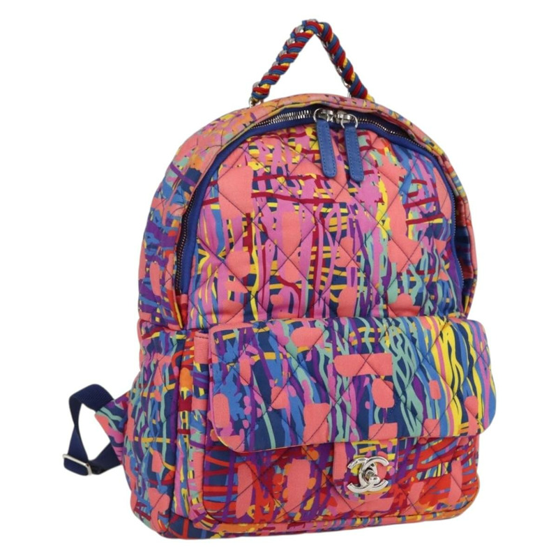 【日本直送】香奈兒 (CHANEL) 絎縫尼龍多色銀色雙C標誌背包 Auth 168037SAM-0