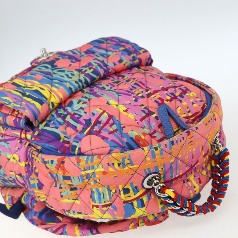 【日本直送】香奈兒 (CHANEL) 絎縫尼龍多色銀色雙C標誌背包 Auth 168037SAM-5