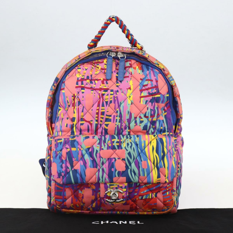 【日本直送】香奈兒 (CHANEL) 絎縫尼龍多色銀色雙C標誌背包 Auth 168037SAM-11