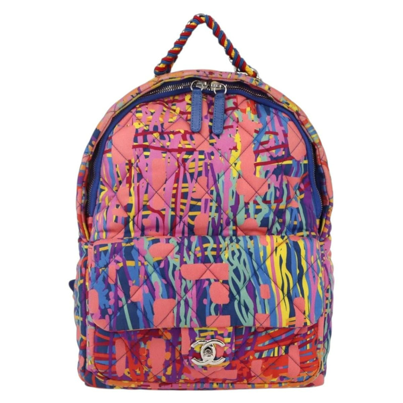 【日本直送】香奈兒 (CHANEL) 絎縫尼龍多色銀色雙C標誌背包 Auth 168037SAM-12