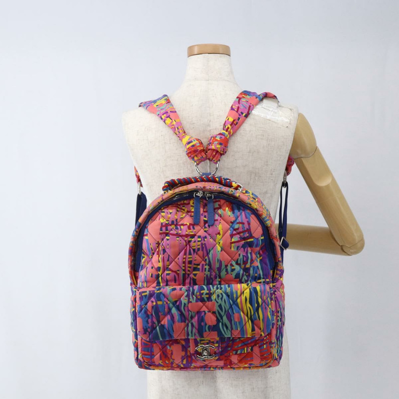 【日本直送】香奈兒 (CHANEL) 絎縫尼龍多色銀色雙C標誌背包 Auth 168037SAM-28