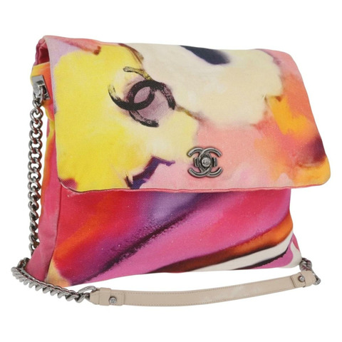 香奈兒鏈條絎縫肩背包帆布多色銀色雙C標誌正品 168180SAM