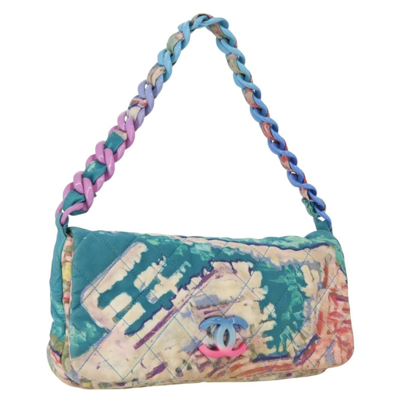 【日本直送】香奈兒塑膠鏈條絎縫帆布包，土耳其藍，CC標誌，正品編號171165SAV-0