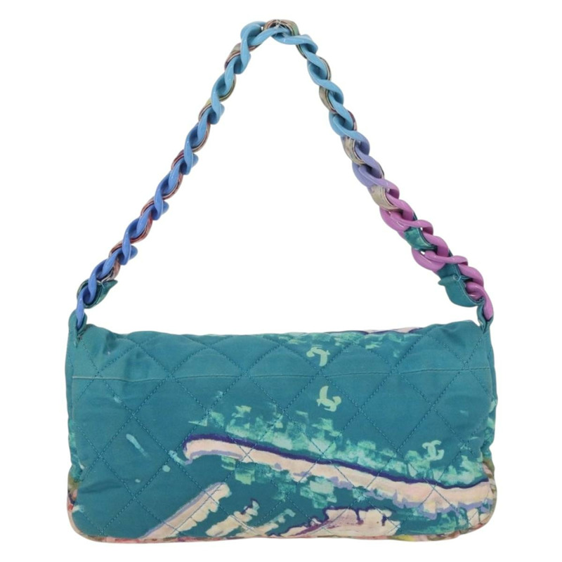 【日本直送】香奈兒塑膠鏈條絎縫帆布包，土耳其藍，CC標誌，正品編號171165SAV-1