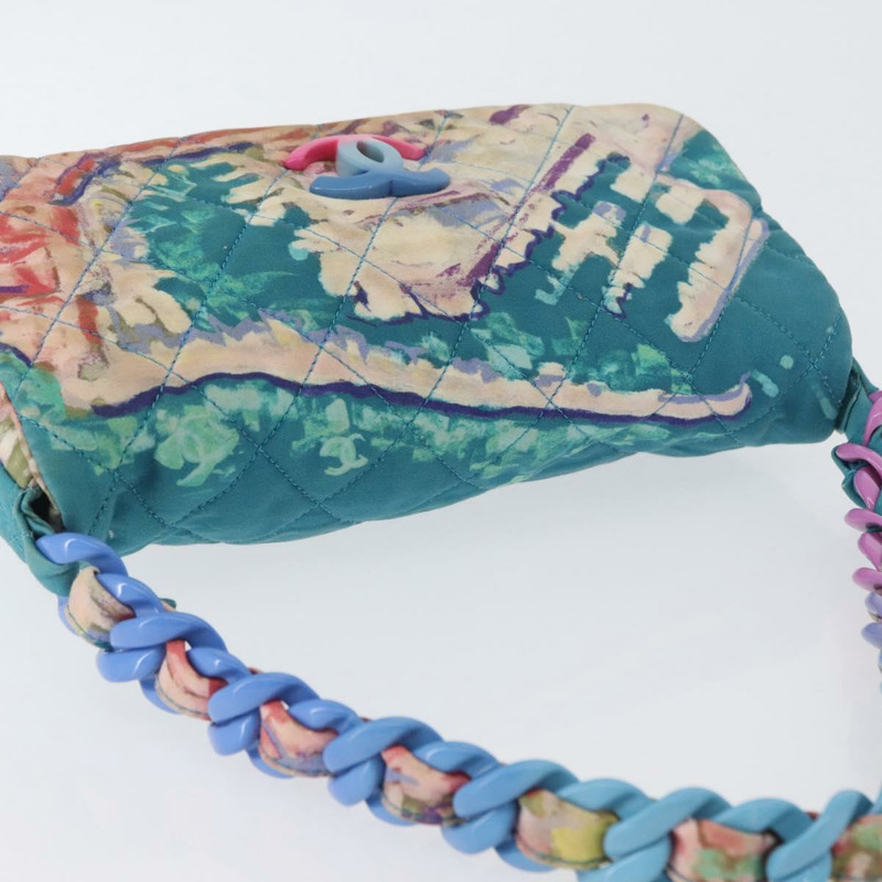 【日本直送】香奈兒塑膠鏈條絎縫帆布包，土耳其藍，CC標誌，正品編號171165SAV-5