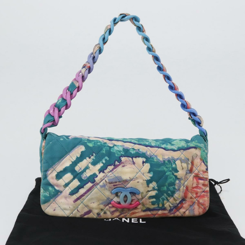 【日本直送】香奈兒塑膠鏈條絎縫帆布包，土耳其藍，CC標誌，正品編號171165SAV-11