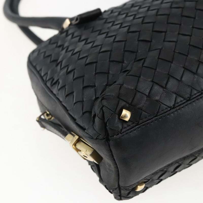 【日本直送】BOTTEGA VENETA INTRECCIATO 手提包 皮革 黑色 金色 Auth mr2087-14