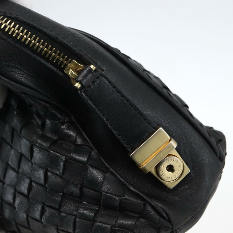 【日本直送】BOTTEGA VENETA INTRECCIATO 手提包 皮革 黑色 金色 Auth mr2087-17