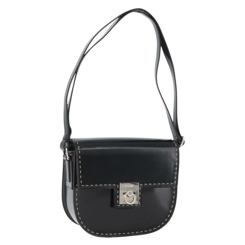 CELINE 黑色銀色皮革肩背包 Auth mr2059V