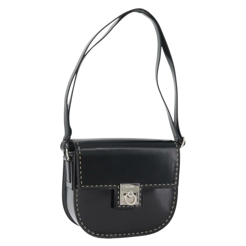 【日本直送】CELINE 黑色銀色皮革肩背包 Auth mr2059V-0