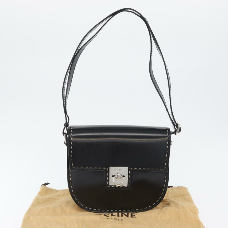 【日本直送】CELINE 黑色銀色皮革肩背包 Auth mr2059V-11
