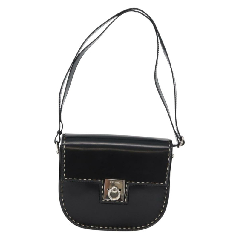 【日本直送】CELINE 黑色銀色皮革肩背包 Auth mr2059V-12