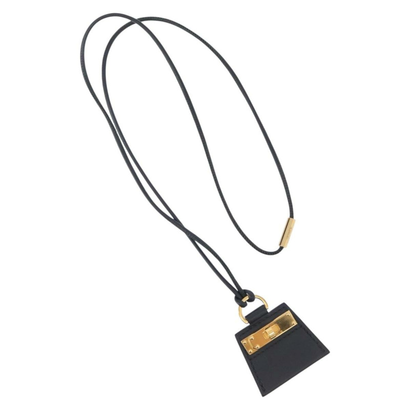 【日本直送】愛馬仕 Mon Petit Kelly PM 項鍊，黑色皮革，正品，貨號 170847M-1