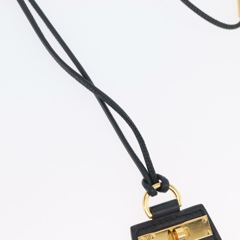 【日本直送】愛馬仕 Mon Petit Kelly PM 項鍊，黑色皮革，正品，貨號 170847M-3