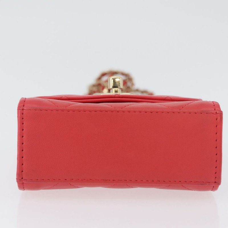 【日本直送】香奈兒 (CHANEL) 鏈條迷你絎縫 11 肩背包，羊皮材質，紅色，金色雙 C 標誌，正品編號 170661SAM-4