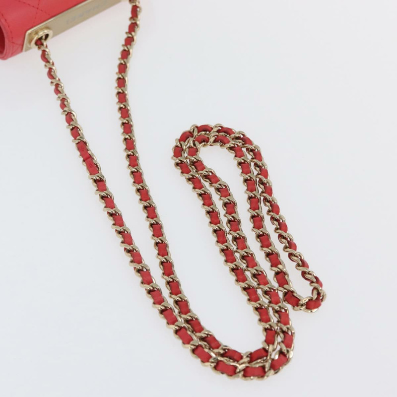 【日本直送】香奈兒 (CHANEL) 鏈條迷你絎縫 11 肩背包，羊皮材質，紅色，金色雙 C 標誌，正品編號 170661SAM-6