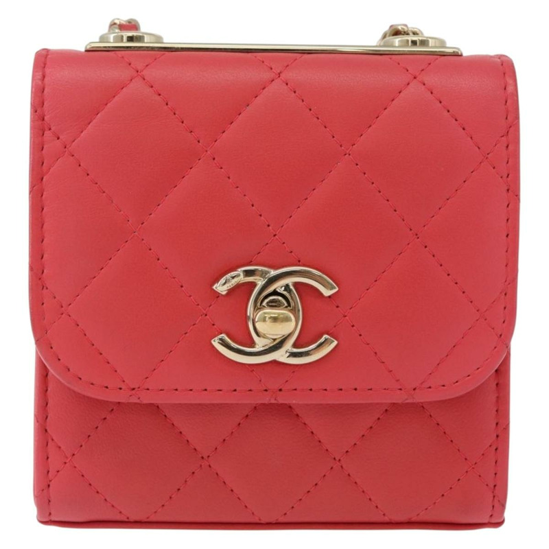 【日本直送】香奈兒 (CHANEL) 鏈條迷你絎縫 11 肩背包，羊皮材質，紅色，金色雙 C 標誌，正品編號 170661SAM-12