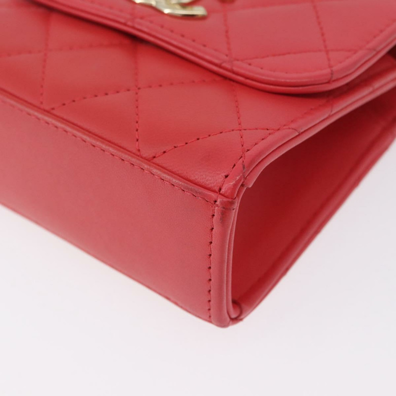 【日本直送】香奈兒 (CHANEL) 鏈條迷你絎縫 11 肩背包，羊皮材質，紅色，金色雙 C 標誌，正品編號 170661SAM-15