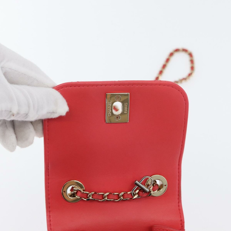 【日本直送】香奈兒 (CHANEL) 鏈條迷你絎縫 11 肩背包，羊皮材質，紅色，金色雙 C 標誌，正品編號 170661SAM-20