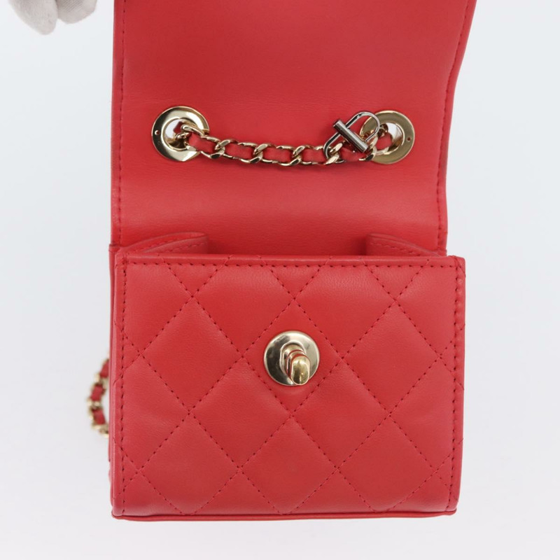 【日本直送】香奈兒 (CHANEL) 鏈條迷你絎縫 11 肩背包，羊皮材質，紅色，金色雙 C 標誌，正品編號 170661SAM-21
