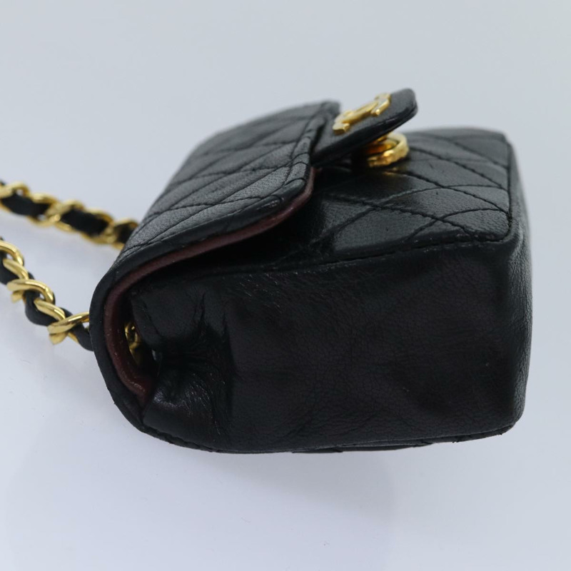 【日本直送】香奈兒迷你絎縫鏈條包，羊皮材質，黑色金色雙C標誌，貨號89068V-2