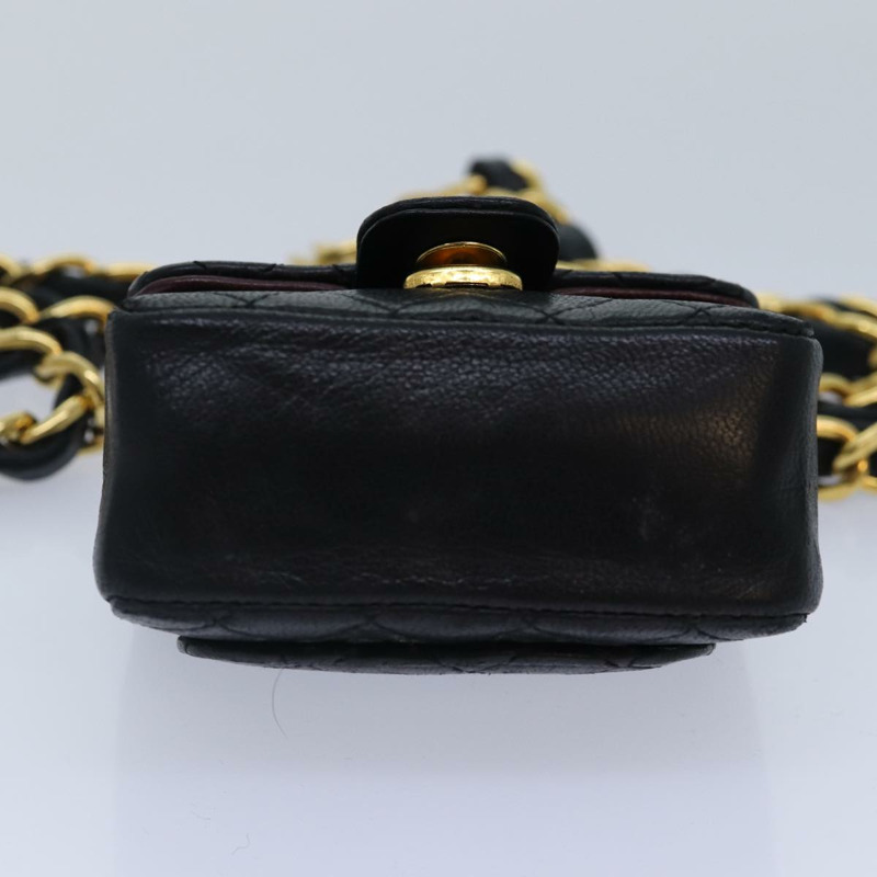 【日本直送】香奈兒迷你絎縫鏈條包，羊皮材質，黑色金色雙C標誌，貨號89068V-4