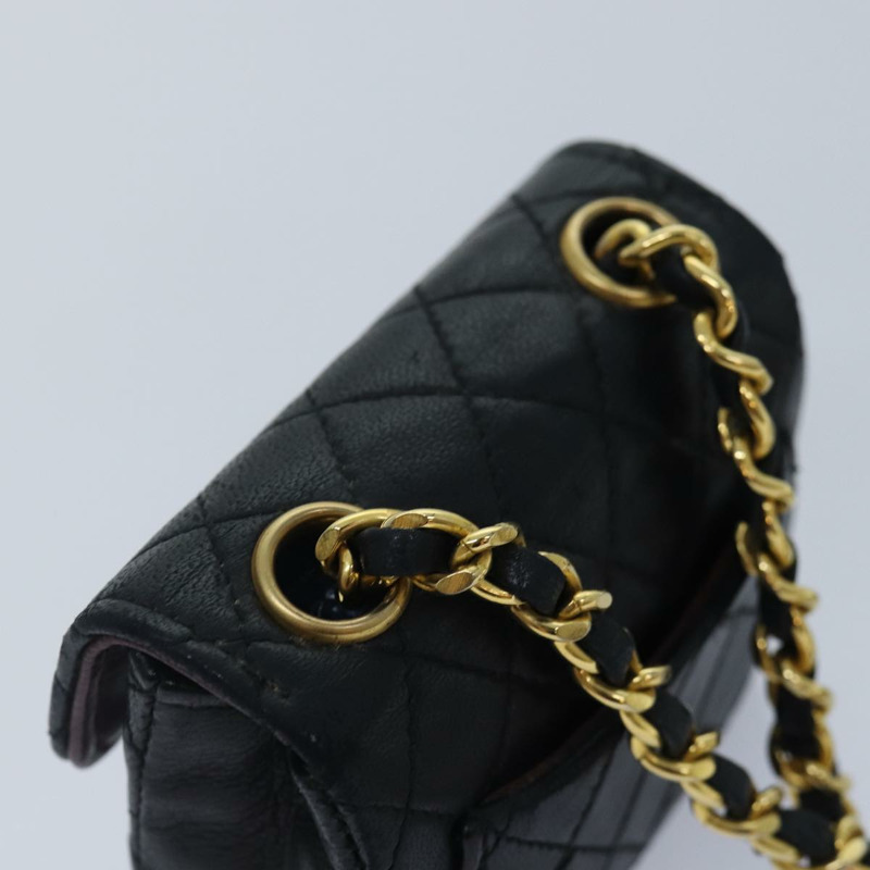 【日本直送】香奈兒迷你絎縫鏈條包，羊皮材質，黑色金色雙C標誌，貨號89068V-5
