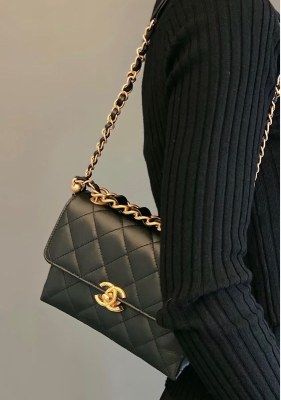 【98新 ✨ 全網最低價！】Chanel香奈兒 黑金 斜挎包 雙金珠手柄 風琴包 芯片款 （下單前先詢問庫存❗️）-1