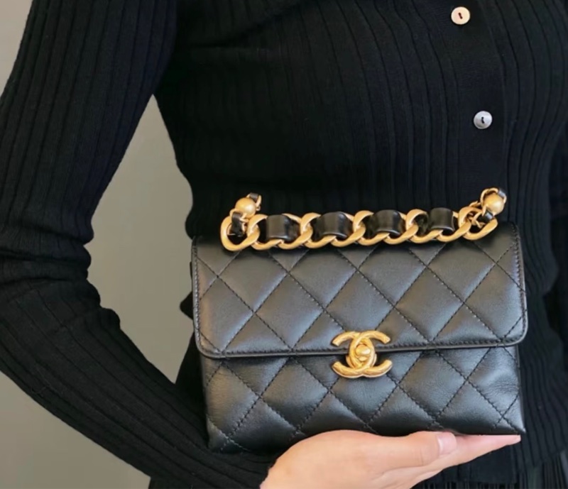 【98新 ✨ 全網最低價！】Chanel香奈兒 黑金 斜挎包 雙金珠手柄 風琴包 芯片款 （下單前先詢問庫存❗️）-2