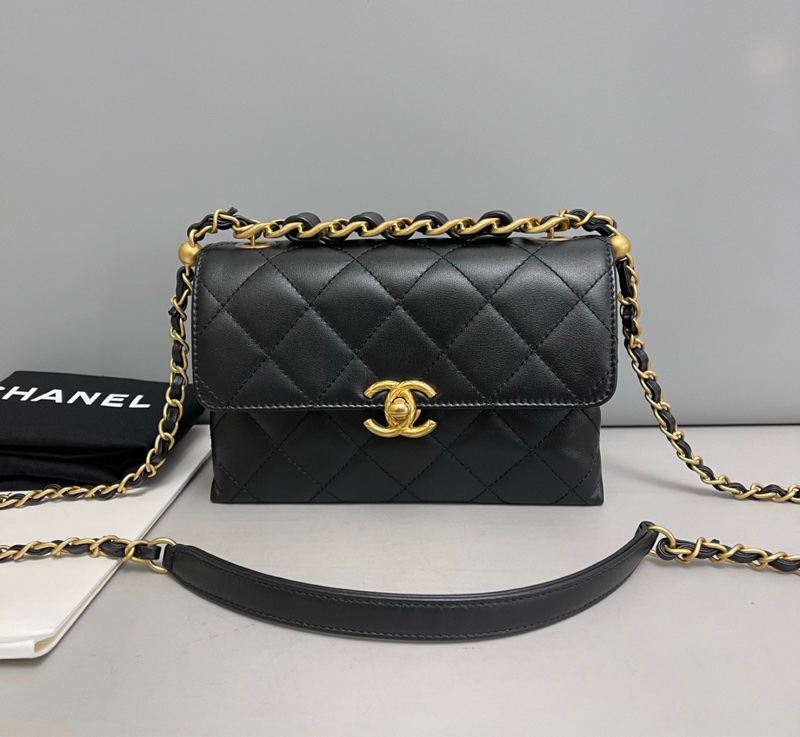 【98新 ✨ 全網最低價！】Chanel香奈兒 黑金 斜挎包 雙金珠手柄 風琴包 芯片款 （下單前先詢問庫存❗️）-4