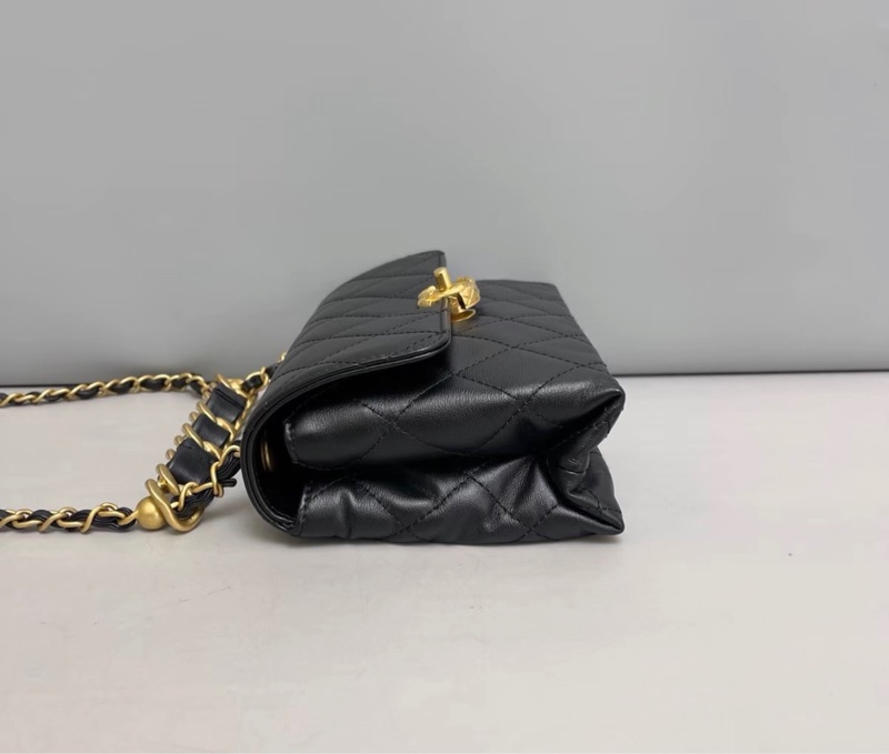 【98新 ✨ 全網最低價！】Chanel香奈兒 黑金 斜挎包 雙金珠手柄 風琴包 芯片款 （下單前先詢問庫存❗️）-7