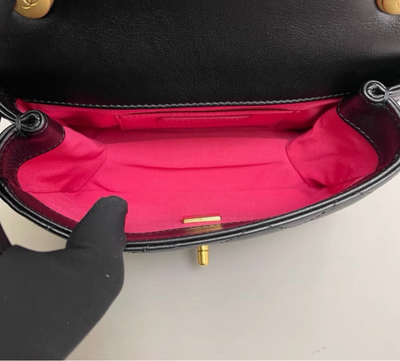 【98新 ✨ 全網最低價！】Chanel香奈兒 黑金 斜挎包 雙金珠手柄 風琴包 芯片款 （下單前先詢問庫存❗️）-12