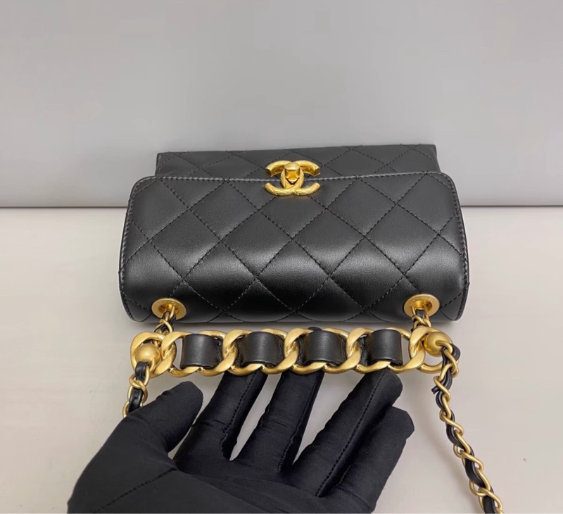 【98新 ✨ 全網最低價！】Chanel香奈兒 黑金 斜挎包 雙金珠手柄 風琴包 芯片款 （下單前先詢問庫存❗️）-13