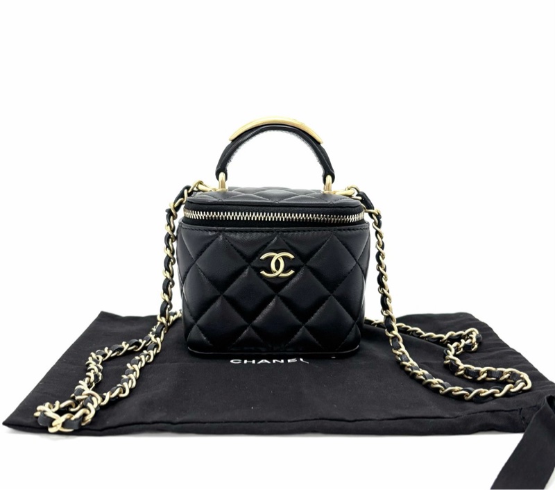 【97新 ✨ 全網最低價！】CHANEL/香奈兒22b 黑金 羊皮 金屬手柄mini手提單肩盒子包 晶片新款（下單前先詢問庫存❗️）-4