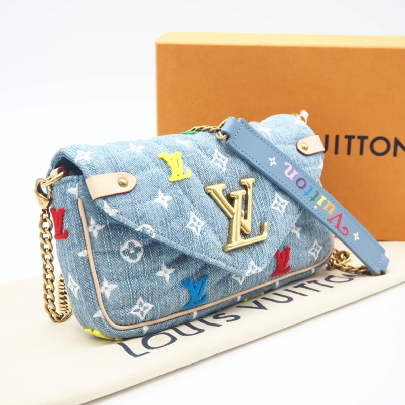 路易威登 Monogram Denim New Wave Pochette M67531 女士雙肩包，採用多色牛仔褲和皮革拼接而成-1