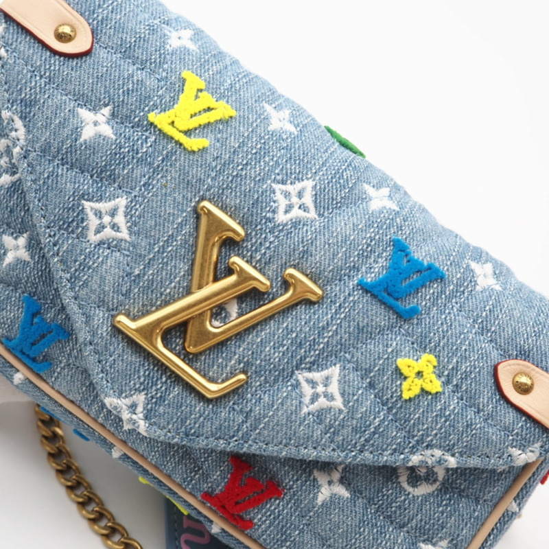 路易威登 Monogram Denim New Wave Pochette M67531 女士雙肩包，採用多色牛仔褲和皮革拼接而成-9