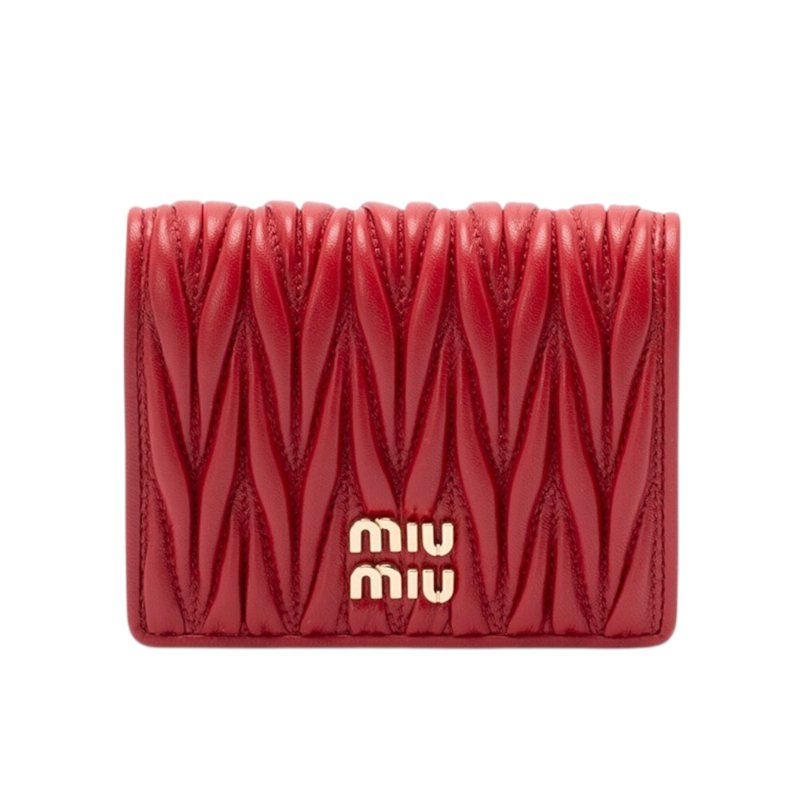 【MIU MIU】Small Matelasse 納帕軟皮 皮夾 錢包 卡夾 錢包 紅色 5MV204-0