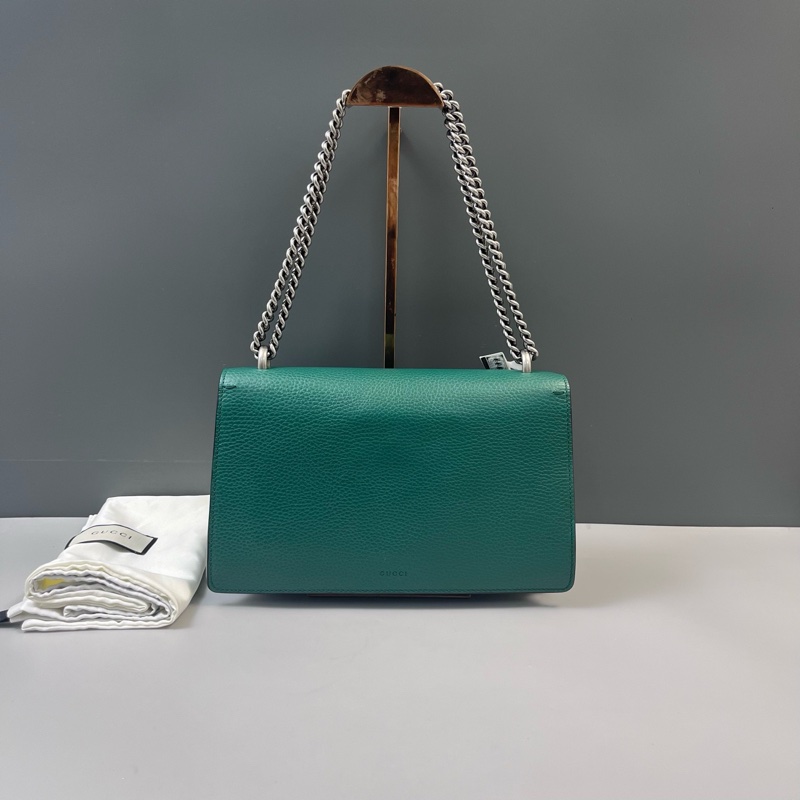 98新 Gucci古馳綠色鑽扣酒神手提單肩包尺寸 28*18*8-1