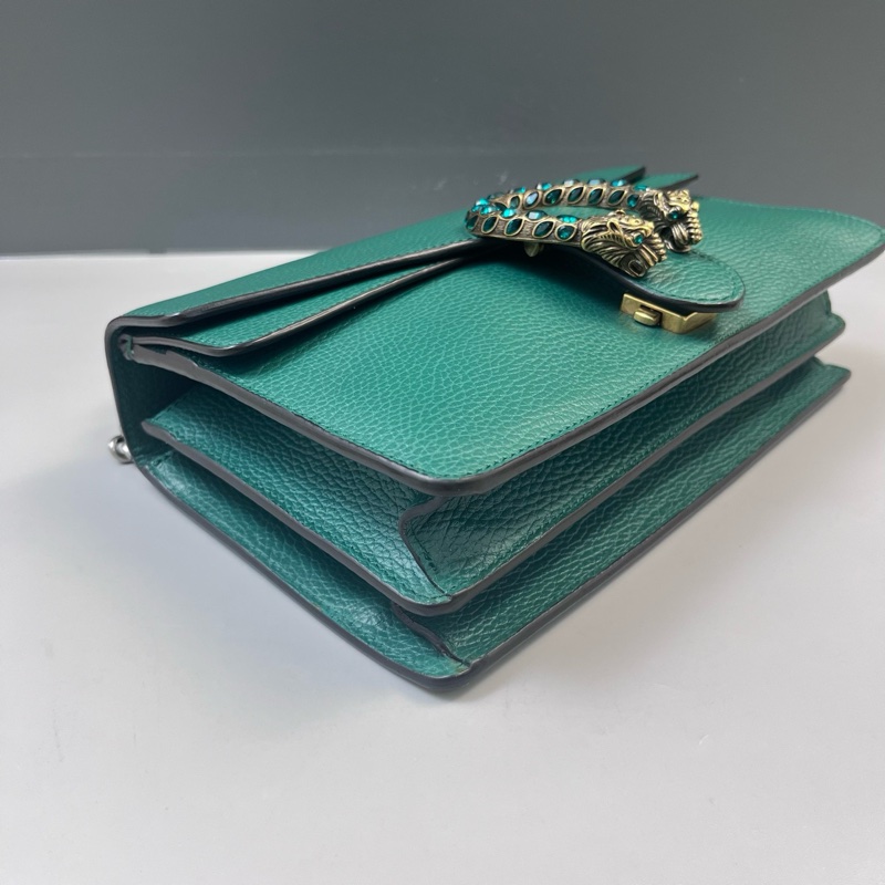 98新 Gucci古馳綠色鑽扣酒神手提單肩包尺寸 28*18*8-2