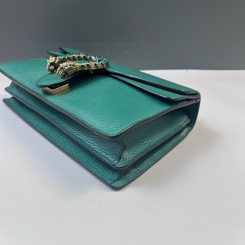 98新 Gucci古馳綠色鑽扣酒神手提單肩包尺寸 28*18*8-3