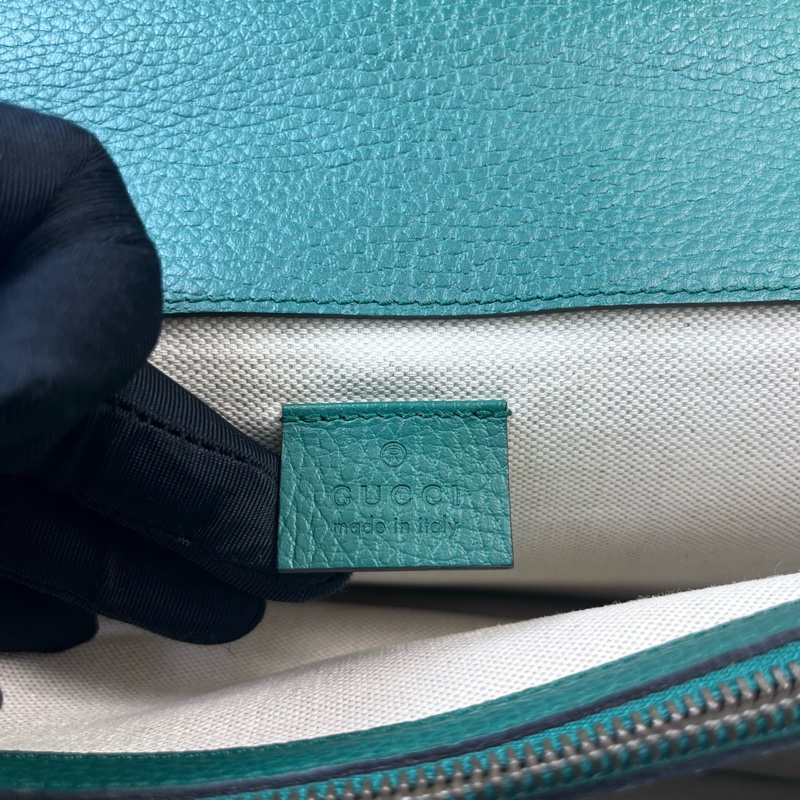 98新 Gucci古馳綠色鑽扣酒神手提單肩包尺寸 28*18*8-5