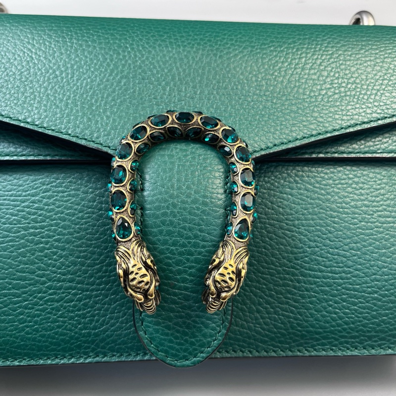 98新 Gucci古馳綠色鑽扣酒神手提單肩包尺寸 28*18*8-9