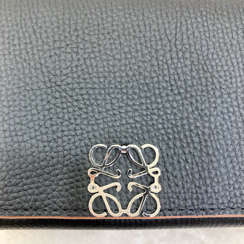 LOEWE 羅意威 Anagram Trifold三折短夾 黑拼棕色牛皮 銀釦短夾 小包必備 C821TR2X02-10