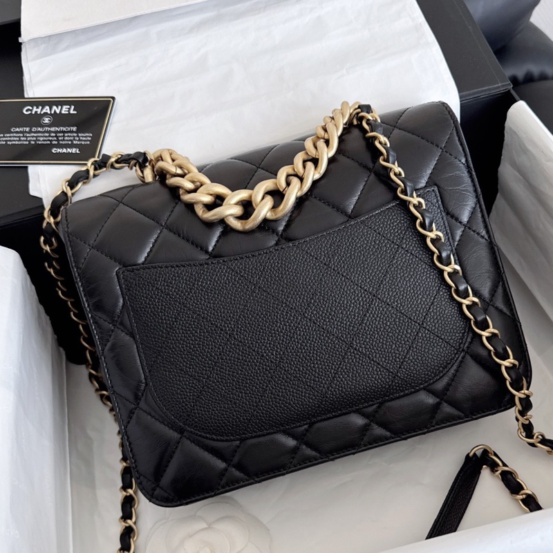 【近新閒置品】Chanel 香奈兒 黑金孟買風琴包 郵差包 大金鍊條手提單肩斜挎包 28開大全套-3