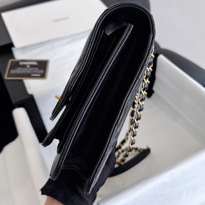 【近新閒置品】Chanel 香奈兒 黑金孟買風琴包 郵差包 大金鍊條手提單肩斜挎包 28開大全套-6