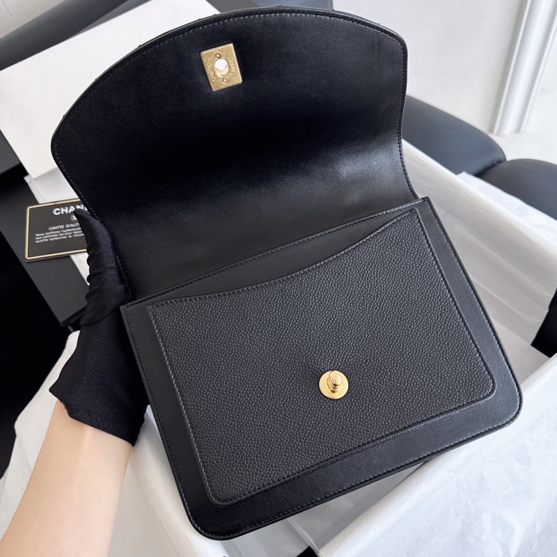 【近新閒置品】Chanel 香奈兒 黑金孟買風琴包 郵差包 大金鍊條手提單肩斜挎包 28開大全套-7