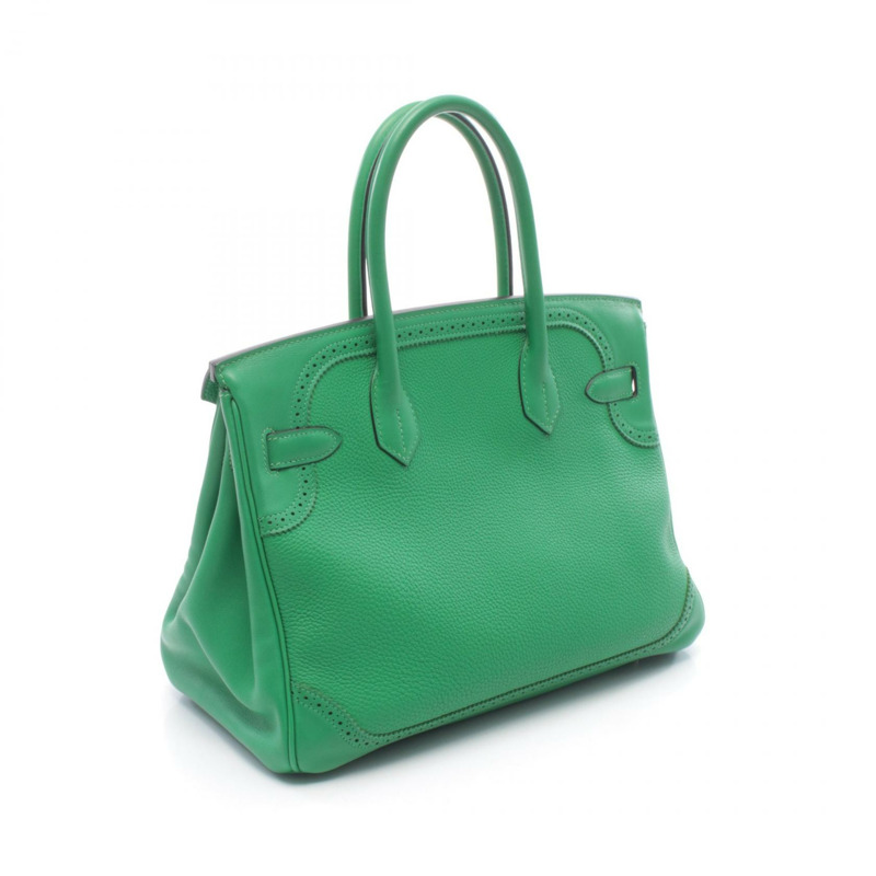 愛馬仕 Birkin 30 Ghillies 手提包，Togo Swift 皮革，綠色竹節圖案，二手 SHW T-1